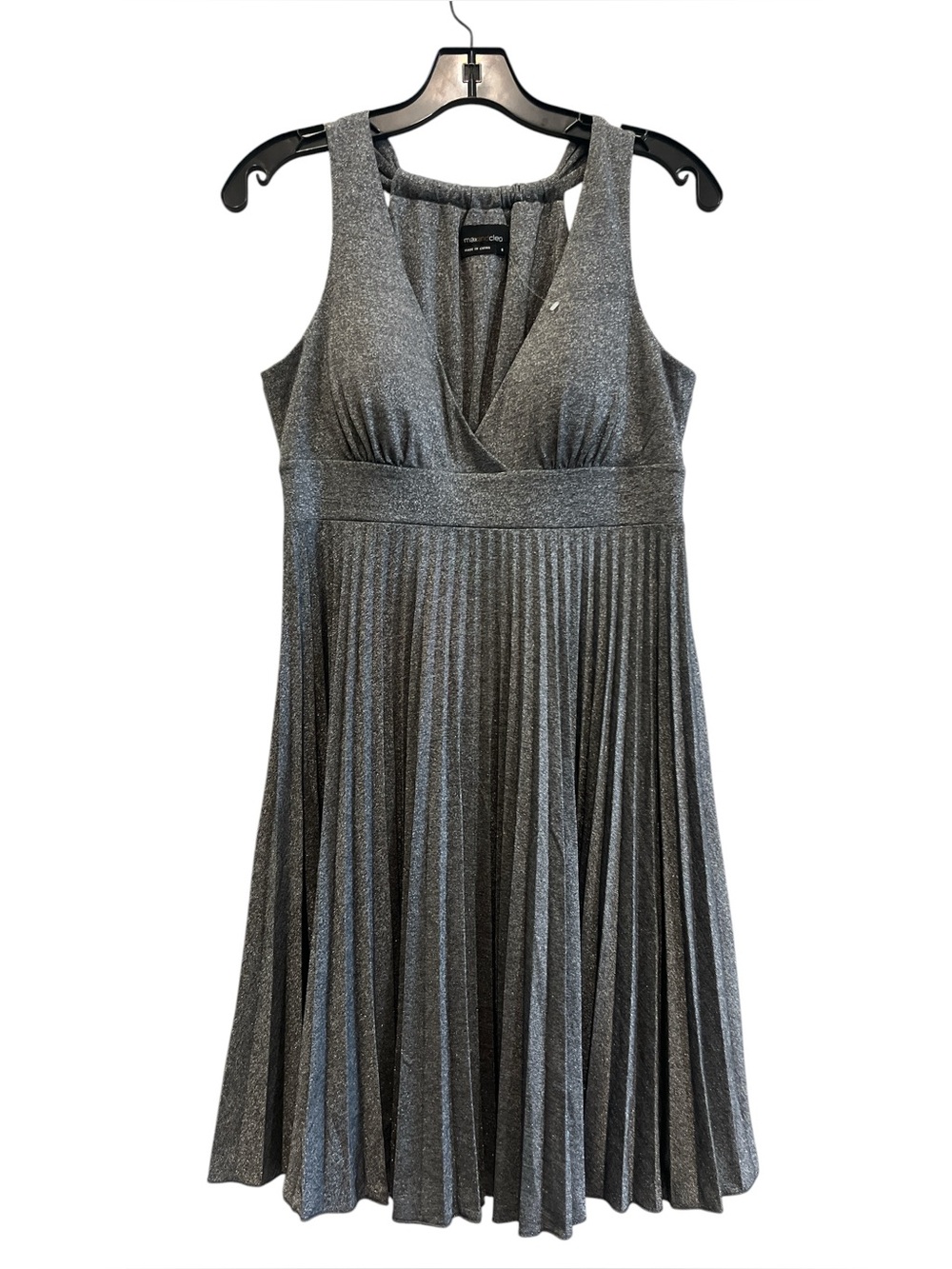 Max & Cleo Silver Pleated V-Neck Mini Dress